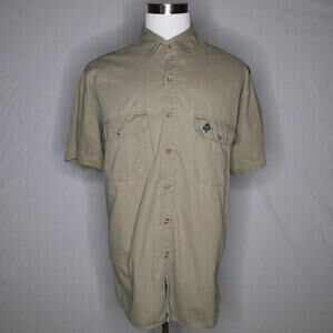 Vintage Mossy Oak Companions Button Up Short Sleeve Shirt Beige Tan Sz XL *Read*